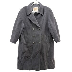 Vintage Pendleton Trench Coat Womens 16 Gray Wool Double Breasted Belted 60s